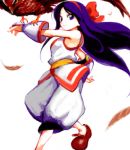  bird_on_arm birds black_hair blue_eyes bow gloves hair_bow hairband iseki_(kuroshura_no_tabiji) japanese_clothes mamahaha nakoruru samurai_spirits 