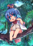  barefoot binchou-tan binchou-tan_(series) bird bird_on_hand birds blue_eyes blue_hair blush breath_of_fire fairy fairy_(breath_of_fire) highres japanese_clothes kumuiutabito 