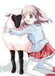  hug kitano_yuusuke kneeling nanako nanako_(to_heart_2) sheep skirt thigh-highs thighhighs to_heart_2 to_heart_2_ad to_heart_2_another_days white_legwear white_thighhighs 
