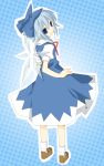  bad_id blue_eyes cirno looking_back mary_janes ribbon shoes smile touhou white_hair wings 