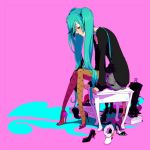  bad_id blouse blue_eyes boots fishnets hatsune_miku high_heels numeri pantyhose shoes skirt twintails vocaloid 