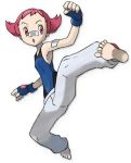  bandage bandaid barefoot feet flat_chest gloves gym_leader high_kick kick kicking lowres oekaki official_art pink_eyes pink_hair pokemon pokemon_(game) pokemon_dppt short_hair simple_background solo sugimori_ken sumomo_(pokemon) white_background 