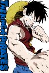  clenched_hands colored fist hat male monkey_d_luffy monochrome murata_yuusuke one_piece photoshop solo straw_hat 