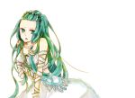 bad_id buzz detached_sleeves dress forehead green_eyes green_hair long_hair ribbon ribbons richea_spodune solo tales_of_(series) tales_of_hearts white_background 
