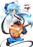  ? ahoge alternate_hairstyle bespectacled blue_eyes blue_hair blush bow breasts cirno english glasses guitar instrument kanna211 leg_warmers long_hair necktie open_mouth solo touhou wings ⑨ 