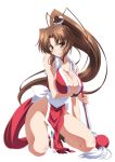  breasts brown_eyes brown_hair cleavage fan izumi_mahiru japanese_clothes king_of_fighters large_breasts long_hair ponytail queen&#039;s_gate queen's_gate queens_gate shiranui_mai 
