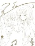  bad_id blush dancing detached_sleeves hairband hakurei_reimu japanese_clothes miko monochrome musical_note musical_notes necktie short_hair smile touhou yjy 