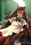  1girl animal_ears blush brown_eyes cover cover_page from_below full-face_blush imaizumi_kagerou long_hair looking_at_viewer looking_down smile solo touhou yudepii 
