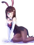  1girl ;o animal_ears arm_cuffs bangs black_bow black_bowtie black_hair black_legwear black_leotard blue_eyes blunt_bangs bow bowtie breasts bunny_girl bunny_hair_ornament bunny_tail bunnysuit cleavage coattails detached_collar double-breasted elbow_gloves fake_animal_ears gloves hair_bow hair_ornament hairpin high_heels highleg highleg_leotard kanabun kurosawa_dia leotard long_hair love_live! love_live!_sunshine!! mole mole_under_mouth one_eye_closed pantyhose rabbit_ears red_bow red_bowtie sitting solo tail white_background white_gloves 