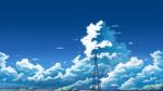  blue_sky clouds cloudy_sky commentary_request day hati_98 highres no_humans original outdoors power_lines scenery sky summer telephone_pole tree utility_pole 