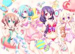  4girls :d :o aqua_eyes arm_garter babydoll bangs bare_shoulders bed_sheet blonde_hair blue_bow blue_hair blue_ribbon blush bottomless bow bow_panties braid breasts brown_hair camera candy cleavage closed_mouth collarbone commentary_request eyebrows_visible_through_hair fingernails flat_chest flower food frilled_panties frilled_pillow frills garter_belt hair_between_eyes hair_bow hair_brush hair_flower hair_ornament hair_over_shoulder hairband hairclip halter_top halterneck hand_mirror hand_on_own_chest hands_up heart heart_pillow hitoaida holding holding_stuffed_animal leg_ribbon lollipop long_hair looking_at_mirror looking_at_viewer low_twintails lying medium_breasts mirror multiple_girls nail_polish_bottle navel on_back on_side open_mouth original panties parted_lips pillow polka_dot polka_dot_panties polka_dot_pillow purple_bow purple_hair purple_panties purple_ribbon red_bow red_eyes red_hairband ribbon see-through sidelocks single_braid small_breasts smile star_pillow strap_slip striped striped_bow striped_legwear striped_pillow stuffed_animal stuffed_bunny stuffed_cat stuffed_toy teddy_bear thigh-highs twintails underwear violet_eyes wrapped_candy wrist_cuffs wrist_flower 