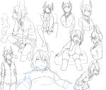  breasts cardigan character_sheet eyepatch headgear highres kantai_collection medium_breasts monochrome norakura_(nr_kura) short_hair sketch skirt tenryuu_(kantai_collection) 