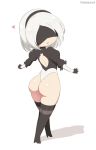  :o ass black_headband blindfold chibi headband heart juliet_sleeves kainkout leotard long_sleeves looking_back mole mole_under_mouth nier_(series) nier_automata puffy_sleeves short_hair thigh-highs thighs thong_leotard yorha_no._2_type_b 