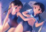  2girls absurdres blue_eyes blue_swimsuit brown_hair day highres multiple_girls original school_swimsuit swimsuit takoyaki_(roast) 