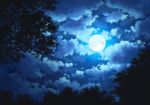  blue_sky clouds cloudy_sky commentary day forest full_moon highres moon moonlight nature no_humans outdoors sakanamodoki scenery sky tree 