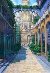  angelmaster arch arsenixc blue_sky bush city column commentary_request day highres no_humans outdoors path pillar pot road scenery sky stairs sunlight tower watermark 
