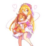  1girl ;) aqua_eyes bare_shoulders blonde_hair crown dress elbow_gloves gloves heart hug long_hair magi_mitras official_art one_eye_closed pop_kyun short_dress smile solo stuffed_animal stuffed_lion stuffed_toy sweat tsurime uchi_no_hime-sama_ga_ichiban_kawaii very_long_hair 