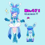  blue_eyes blue_hair glaceon_(pokemon) long_hair personification 