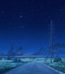  arsenixc bush clouds commentary everlasting_summer field grass highres horizon landscape night night_sky no_humans outdoors plant power_lines road scenery shadow sky star_(sky) starry_sky utility_pole valley 