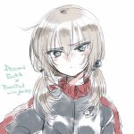  1girl alternate_hairstyle blue_eyes commentary_request girls_und_panzer highres itsumi_erika jacket kuroi_mimei long_hair low_twintails silver_hair solo track_jacket twintails white_background 