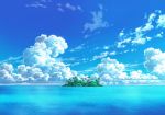  blue_sky clouds cloudy_sky commentary_request forest highres horizon island nature no_humans ocean outdoors palm_tree sakanamodoki scenery sky tree water_surface 