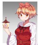  1girl absurdres bangs bishamonten&#039;s_pagoda blonde_hair blush breasts closed_mouth eyebrows_visible_through_hair gem_oblivion highres holding looking_at_viewer medium_breasts short_hair smile solo toramaru_shou touhou upper_body wide_sleeves yellow_eyes 