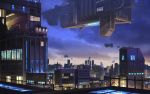  blue_sky building city city_lights cityscape highres miso_katsu night no_humans original outdoors scenery science_fiction sky skyline space_craft star_(sky) starry_sky window 