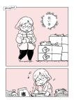  1girl =_= bag box coat comic cooking eugenio2nd fish glasses katsuki_hiroko monochrome musical_note open_mouth silent_comic smile translation_request wallet yuri!!!_on_ice 