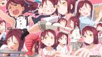  1girl bag birthday bow cheek_squash chopsticks hair_ornament hairclip happy_birthday jewelry kitahara_tomoe_(kitahara_koubou) love_live! love_live!_sunshine!! multiple_views redhead ribbon sakurauchi_riko shrimp smile smirk tears uranohoshi_school_uniform wetsuit yellow_eyes 