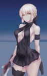  1girl artoria_pendragon_(swimsuit_rider_alter)_(fate) bare_shoulders black_swimsuit blonde_hair breasts cleavage fate/grand_order fate_(series) garters highres hometa looking_at_viewer one-piece_swimsuit sideboob sketch solo swimsuit yellow_eyes 