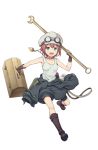  1girl :o aqua_eyes boots brown_boots brown_gloves fingerless_gloves full_body gloves gloves_removed goggles goggles_on_headwear highres jacket jacket_removed looking_at_viewer official_art princess_principal princess_principal_game_of_mission redhead running screwdriver solo tina_flywheel toolbox whistle white_gloves wrench 