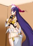 1girl ass blush bodysuit breasts circlet cleavage cosplay fate/grand_order fate_(series) fingerless_gloves gloves huge_breasts jewelry large_breasts long_hair looking_at_viewer minamoto_no_raikou_(fate/grand_order) panties purple_hair ring scheherazade_(fate/grand_order) scheherazade_(fate/grand_order)_(cosplay) sideboob solo thighs underwear veil very_long_hair violet_eyes