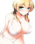  1girl bikini blonde_hair breasts closed_mouth don_(29219) green_eyes huge_breasts kantai_collection long_hair looking_to_the_side prinz_eugen_(kantai_collection) side-tie_bikini smile solo swimsuit twintails white_bikini 