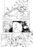  2girls backpack bag binoculars broom comic greyscale hakurei_reimu hat highres kawashiro_nitori konoe_yuba long_hair monochrome multiple_girls takatsuki_tsukasa touhou translation_request twintails two_side_up wide_sleeves 