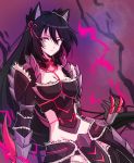  1girl bare_shoulders belt black_choker black_hair braid breasts choker long_hair looking_at_viewer mao_(expuella) medium_breasts monster_hunter solo tales_of_(series) tales_of_berseria velvet_crowe very_long_hair yellow_eyes zinogre_(armor) 