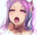  1girl fate/grand_order fate_(series) hometa looking_at_viewer open_mouth purple_hair saliva solo tongue tongue_out violet_eyes wu_zetian_(fate/grand_order) 
