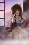  alternate_costume bath bathroom commentary highres japanese_clothes kantai_collection kimono light_particles maririn naganami_(kantai_collection) steam water window 