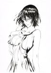  black_hair bracelet breasts dress earrings fubuki_(one-punch_man) highres image_sample jewelry large_breasts lineart one-punch_man see-through twitter_sample 