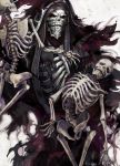  1boy ainz_ooal_gown black_robe black_sclera commentary_request death hood hood_up horocca horror looking_at_viewer magic necromancer overlord_(maruyama) red_eyes ribs robe skeleton skull 