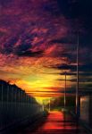  clouds cloudy_sky fence forest highres mks multicolored multicolored_sky nature no_humans original outdoors power_lines red_sky scenery sky sunset telephone_pole yellow_sky 