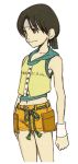  1girl before_crisis_final_fantasy_vii black_hair brown_eyes final_fantasy final_fantasy_vii headband highres hooded_top navel short_hair shorts solo wristband younger yuffie_kisaragi 