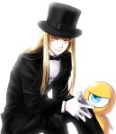  blonde_hair bow bowtie creator_(saga) crossover gloves hat long_hair maronee_san multiple_boys saga saga_1 saga_2 solo teacher_(saga_2) top_hat yellow_eyes 