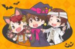 &gt;:d 3boys ;d animal_ears bandage bat blonde_hair bow brown_eyes brown_hair collar fang freckles gloves halloween hat hat_bow ji_guang-hong leo_de_la_iglesia male_focus minami_kenjirou multicolored_hair multiple_boys one_eye_closed open_mouth paw_gloves paws redhead ruei_(chicking) smile stuffed_animal stuffed_toy suspenders tail teddy_bear two-tone_hair v wand witch_hat wolf_ears wolf_paws wolf_tail yuri!!!_on_ice 