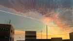  banishment blurry building city clouds condensation_trail highres no_humans original power_lines radio_antenna scenery sky sunset telephone_pole 
