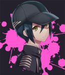  1boy black_background black_hat dangan_ronpa green_eyes hair_between_eyes hat kano_suc long_hair new_dangan_ronpa_v3 portrait saihara_shuuichi solo visor_cap 