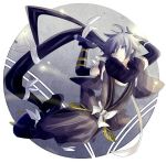  1boy black_gloves blue_eyes elbow_gloves gloves grey_background grey_hair kgbt_i looking_afar male_focus personification pokemon solo xurkitree 