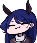  1girl :3 =_= animal_ears blue_hair chibi commentary doremy_sweet long_hair lowres simple_background smug solo speckticuls sweatdrop tapir_ears touhou white_background 