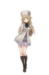  1girl arms_behind_back blonde_hair blue_eyes boots brown_footwear cross-laced_footwear full_body hat hat_ornament highres knee_boots long_hair looking_at_viewer official_art princess_(princess_principal) princess_principal princess_principal_game_of_mission smile solo standing transparent_background white_hat 