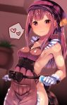  1girl alternate_costume apron atsutoku blush breasts collarbone gloves heart heart-shaped_pupils highres kamikaze_(kantai_collection) kantai_collection long_hair naked_apron purple_apron purple_hair small_breasts solo spoken_heart symbol-shaped_pupils violet_eyes white_gloves 