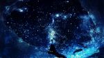  1girl commentary_request from_side highres original scenery short_hair sitting sky solo space standing star_(sky) starry_sky surreal y_y_(ysk_ygc) 